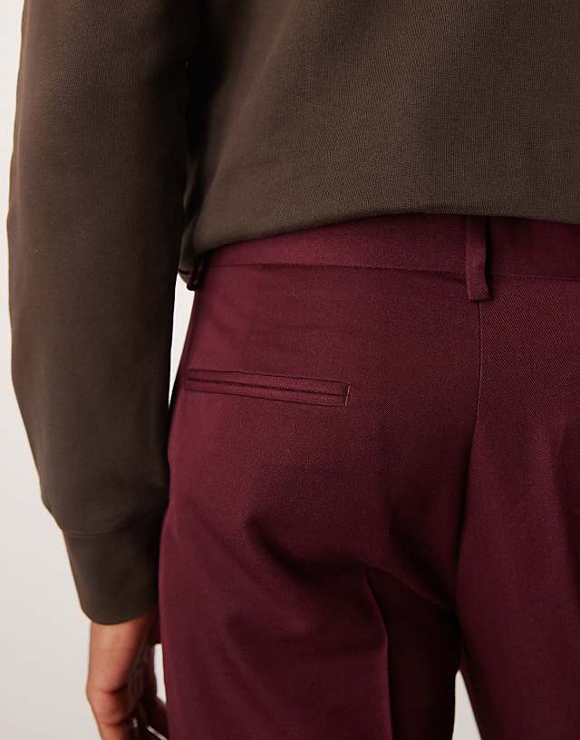 Asos ASOS DESIGN Smart Straight Leg Trousers In Burgundy