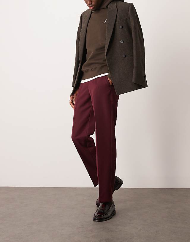 asos ASOS DESIGN smart straight leg trousers in burgundy