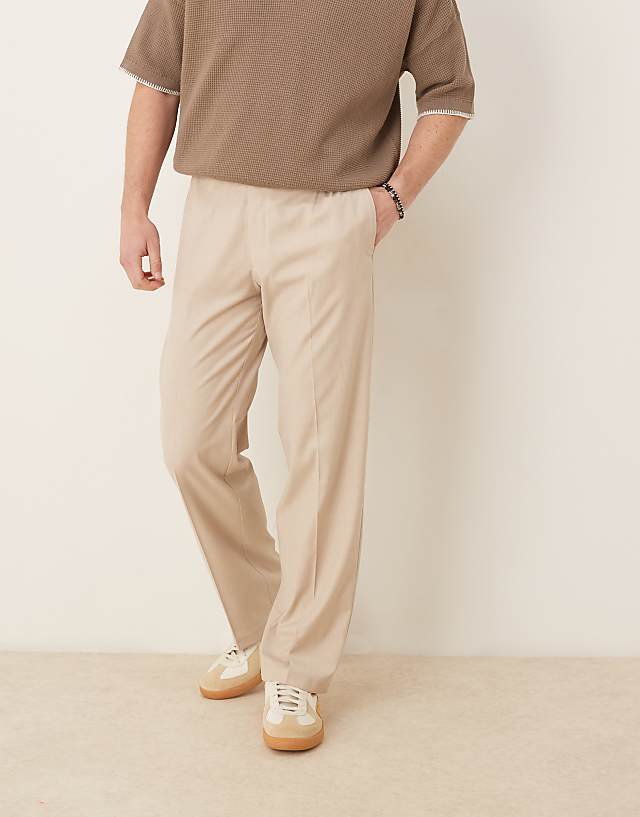 Asos ASOS DESIGN Smart Straight Leg Trousers In Camel Linen Look With Elasticated Waist
