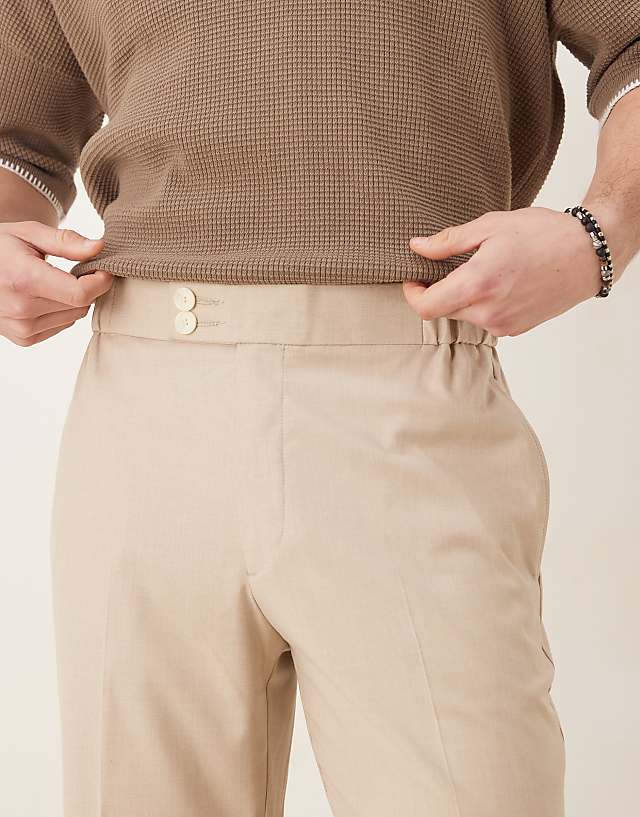 Asos ASOS DESIGN Smart Straight Leg Trousers In Camel Linen Look With Elasticated Waist