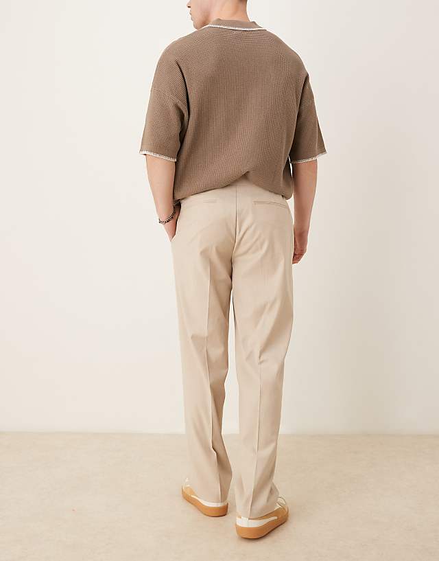 Asos ASOS DESIGN Smart Straight Leg Trousers In Camel Linen Look With Elasticated Waist
