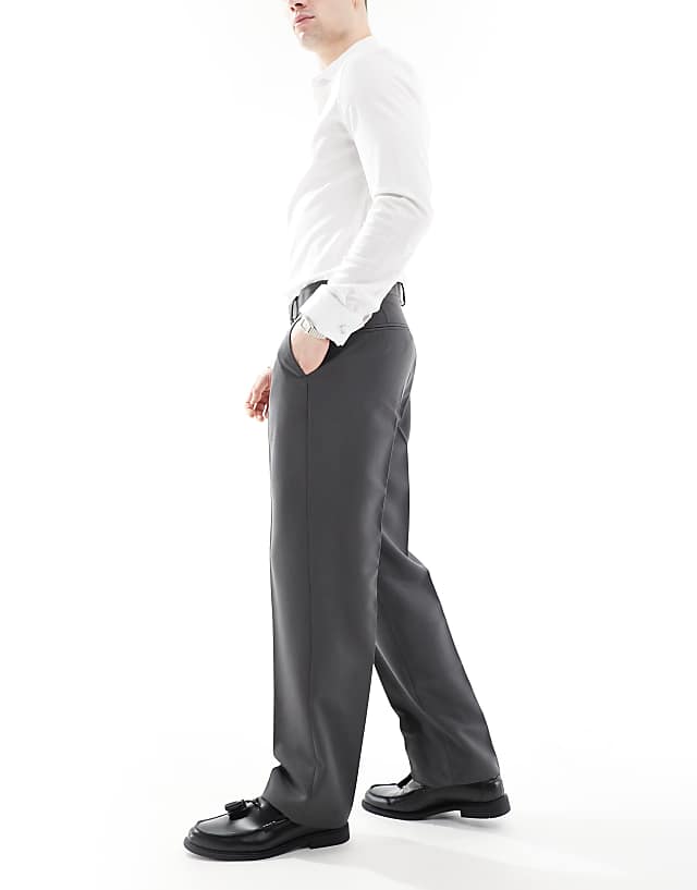 Asos ASOS DESIGN Smart Straight Leg Trousers In Charcoal