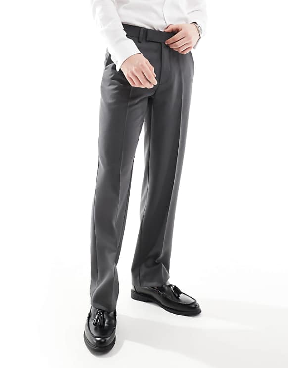 asos ASOS DESIGN smart straight leg trousers in charcoal