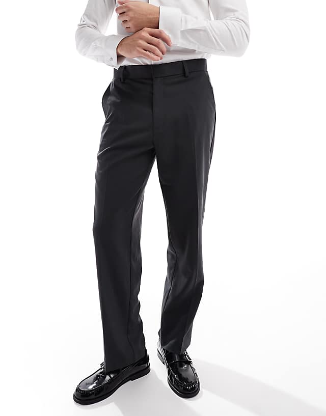 Asos ASOS DESIGN Smart Straight Leg Trousers In Charcoal