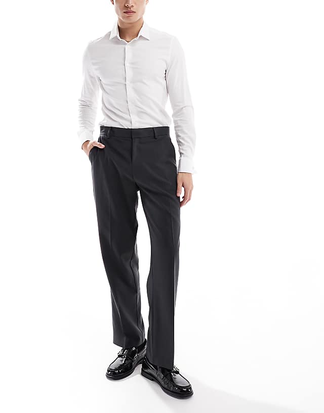 asos ASOS DESIGN smart straight leg trousers in charcoal
