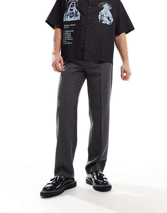 Asos ASOS DESIGN Smart Straight Leg Trousers In Charcoal