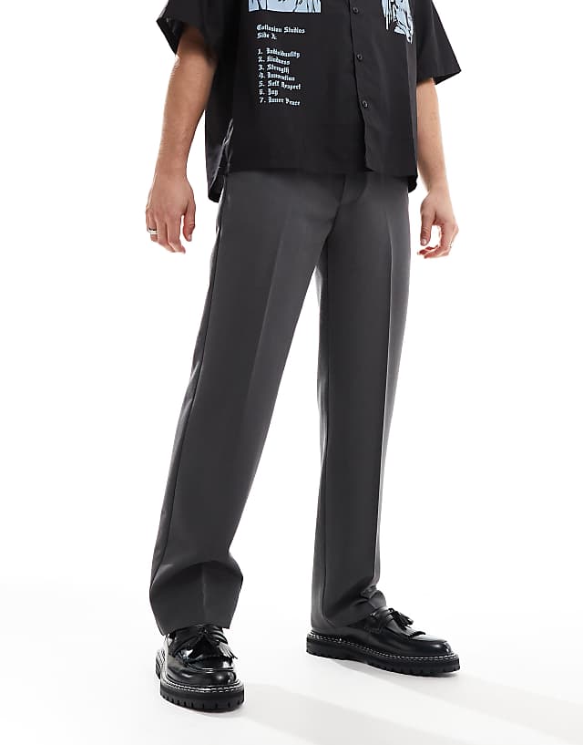 asos ASOS DESIGN smart straight leg trousers in charcoal