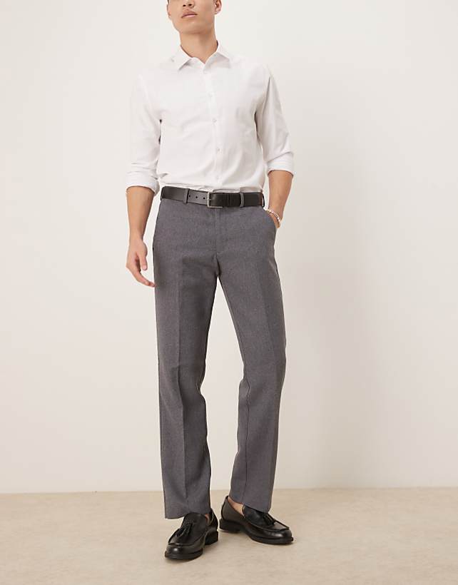 asos ASOS DESIGN smart straight leg trousers in charcoal with wool twill