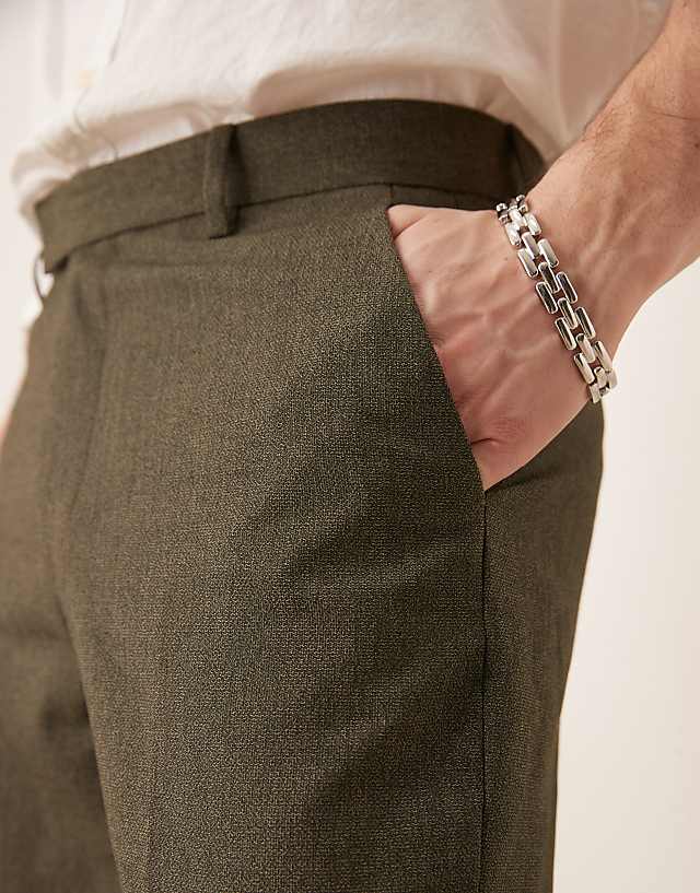 Asos ASOS DESIGN Smart Straight Leg Trousers In Dark Green Slub