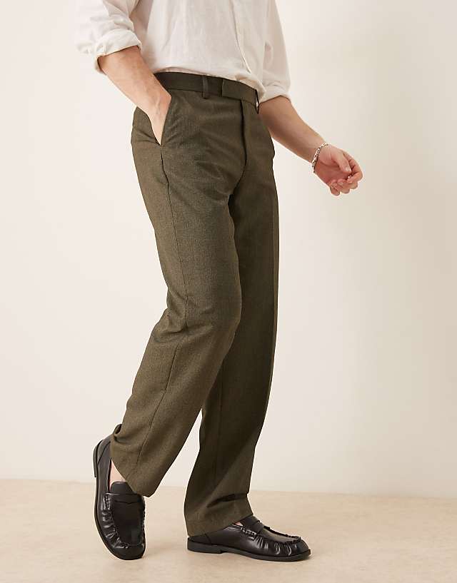 Asos ASOS DESIGN Smart Straight Leg Trousers In Dark Green Slub