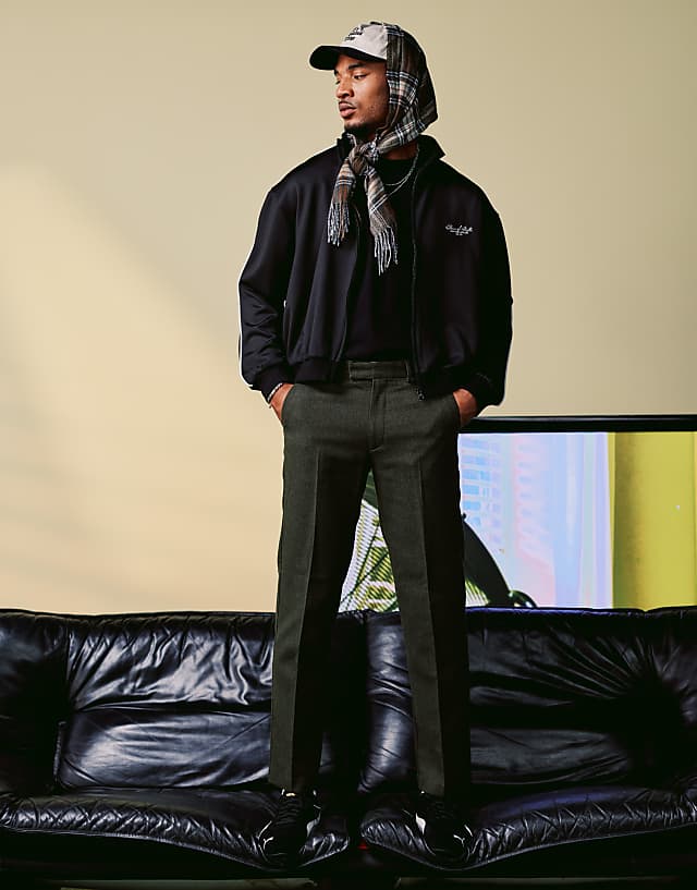 Asos ASOS DESIGN Smart Straight Leg Trousers In Dark Green With Wool Twill