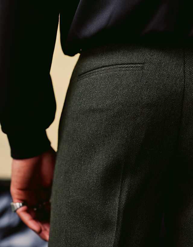 Asos ASOS DESIGN Smart Straight Leg Trousers In Dark Green With Wool Twill