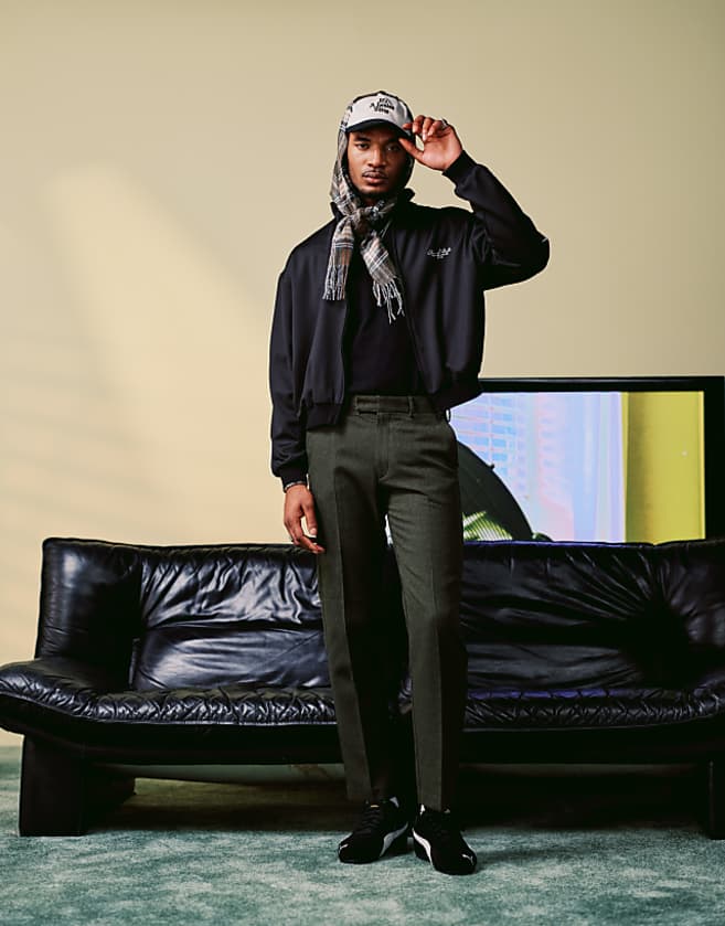 asos ASOS DESIGN smart straight leg trousers in dark green with wool twill