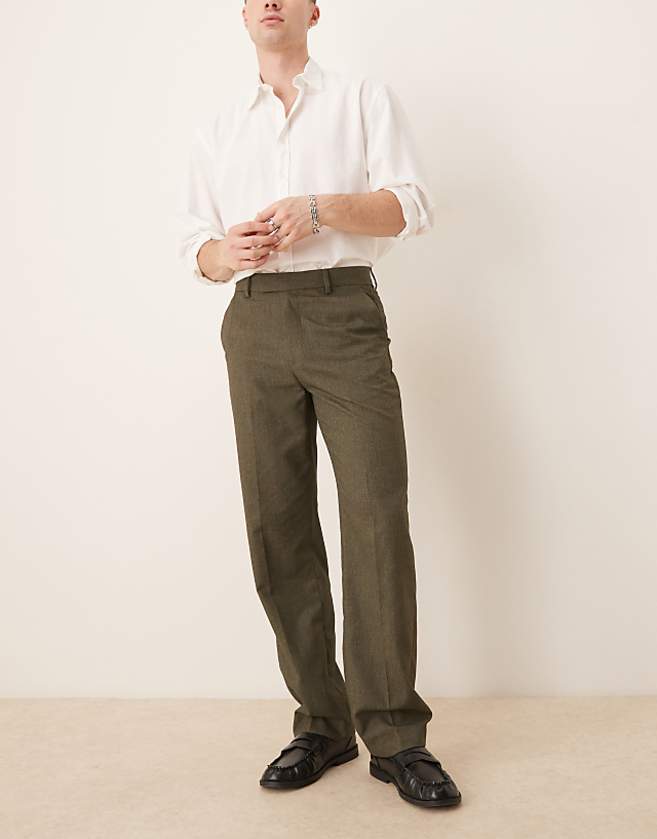 asos ASOS DESIGN smart straight leg trousers in dark green slub