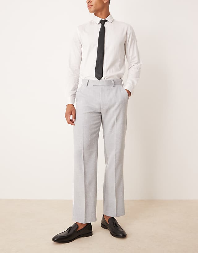 Asos ASOS DESIGN Smart Straight Leg Trousers In Dusty Blue Texture