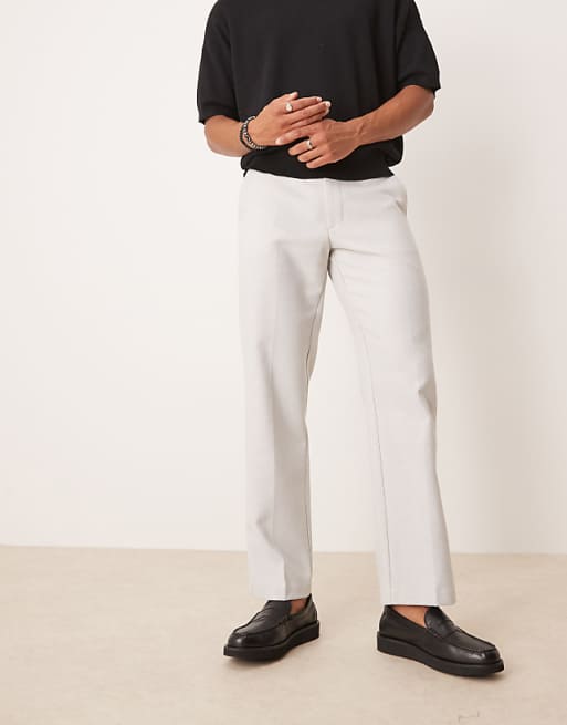 Asos ASOS DESIGN Smart Straight Leg Trousers In Light Grey With Wool Herringbone