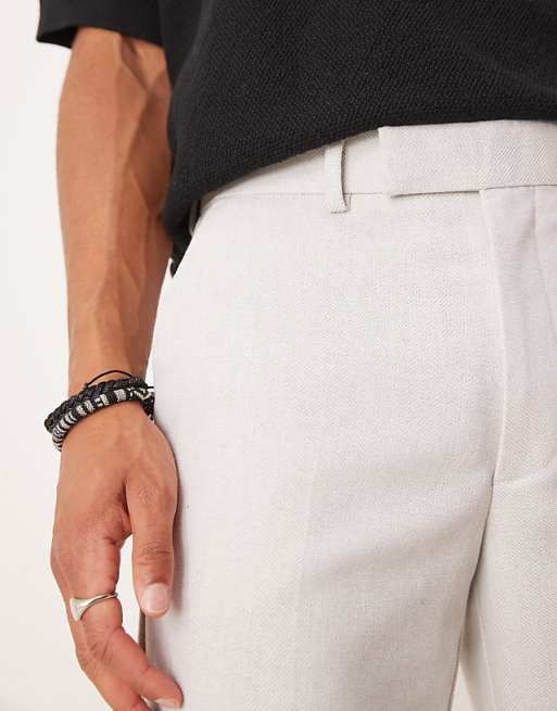 Asos ASOS DESIGN Smart Straight Leg Trousers In Light Grey With Wool Herringbone