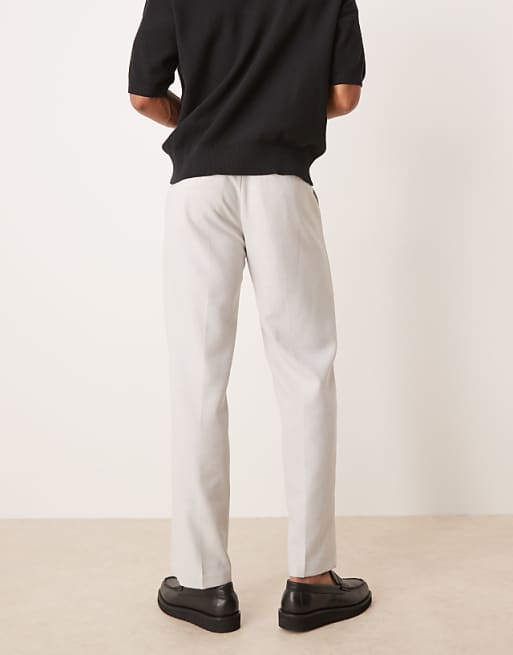 Asos ASOS DESIGN Smart Straight Leg Trousers In Light Grey With Wool Herringbone