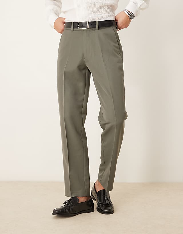Asos ASOS DESIGN Smart Straight Leg Trousers In Muted Green