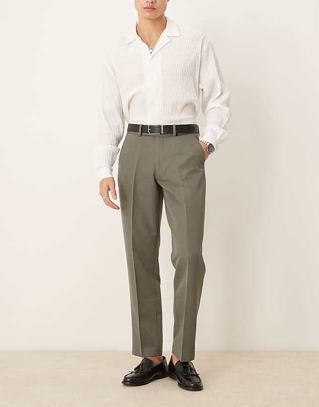 asos ASOS DESIGN smart straight leg trousers in muted green