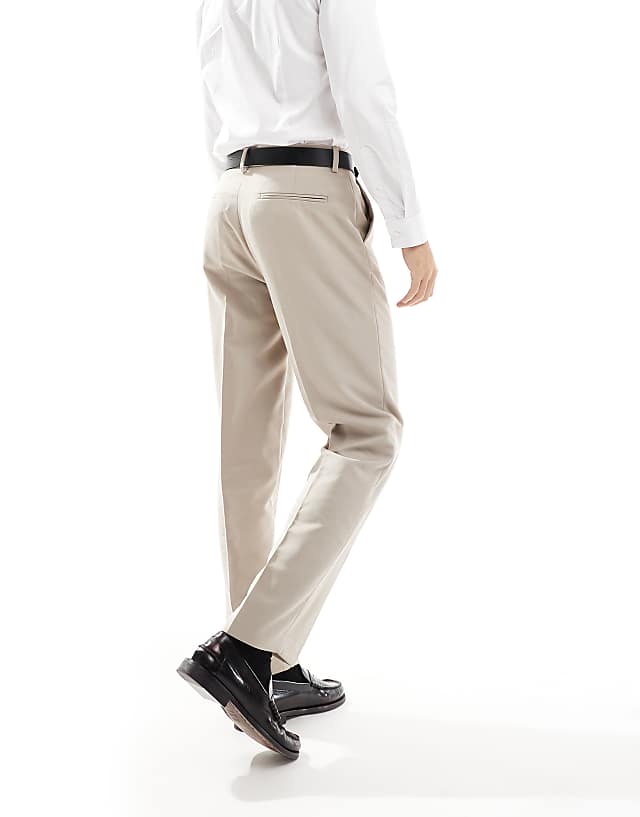 Asos ASOS DESIGN Smart Straight Leg Trousers In Stone