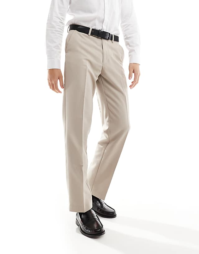 Asos ASOS DESIGN Smart Straight Leg Trousers In Stone