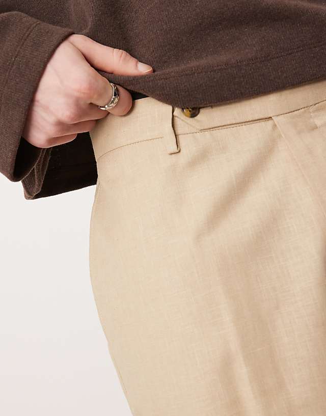 Asos ASOS DESIGN Smart Straight Leg Trousers In Stone Linen Look