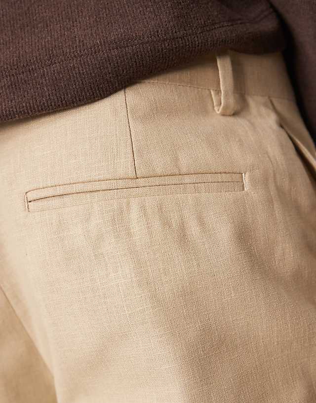 Asos ASOS DESIGN Smart Straight Leg Trousers In Stone Linen Look