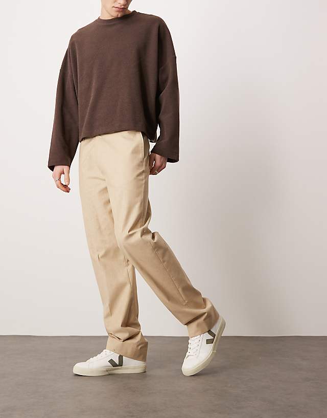 asos ASOS DESIGN smart straight leg trousers in stone linen look