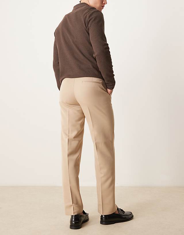 Asos ASOS DESIGN Smart Straight Leg Trousers In Stone