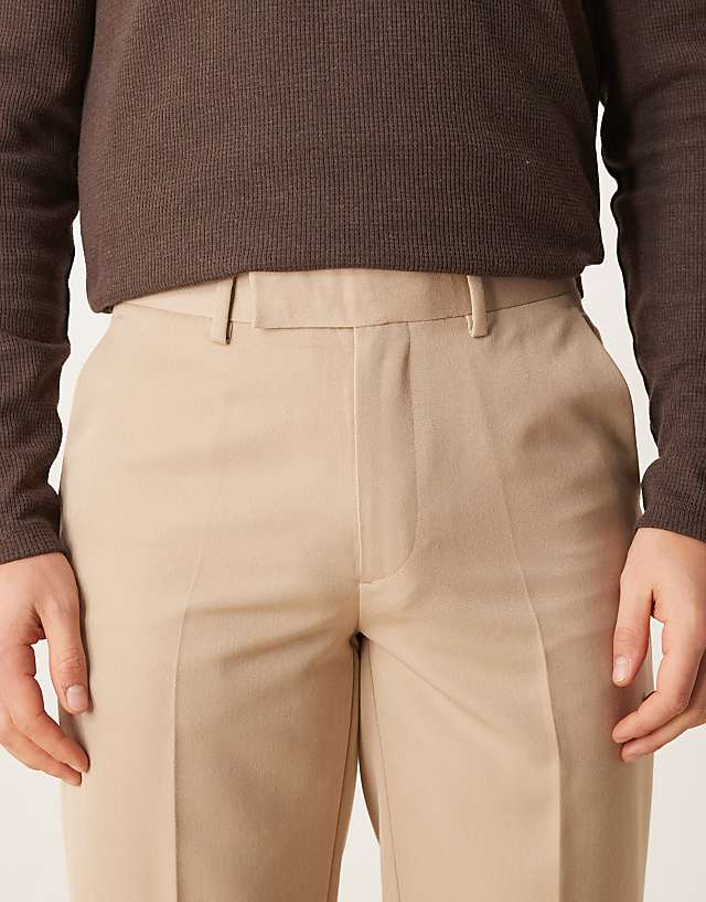 Asos ASOS DESIGN Smart Straight Leg Trousers In Stone