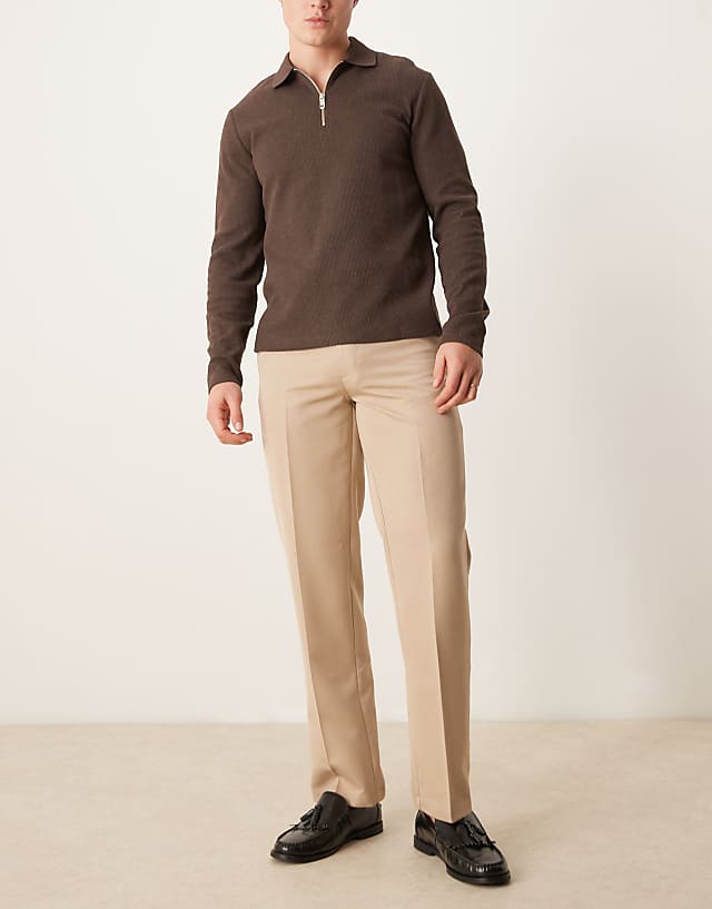 asos ASOS DESIGN smart straight leg trousers in stone