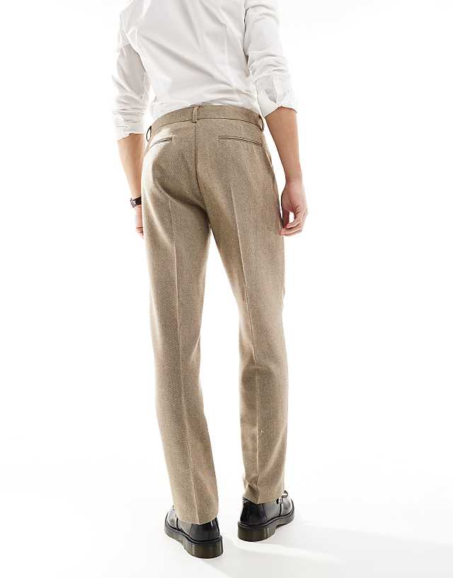 Asos ASOS DESIGN Smart Straight Leg Trousers In Stone With Wool Twill