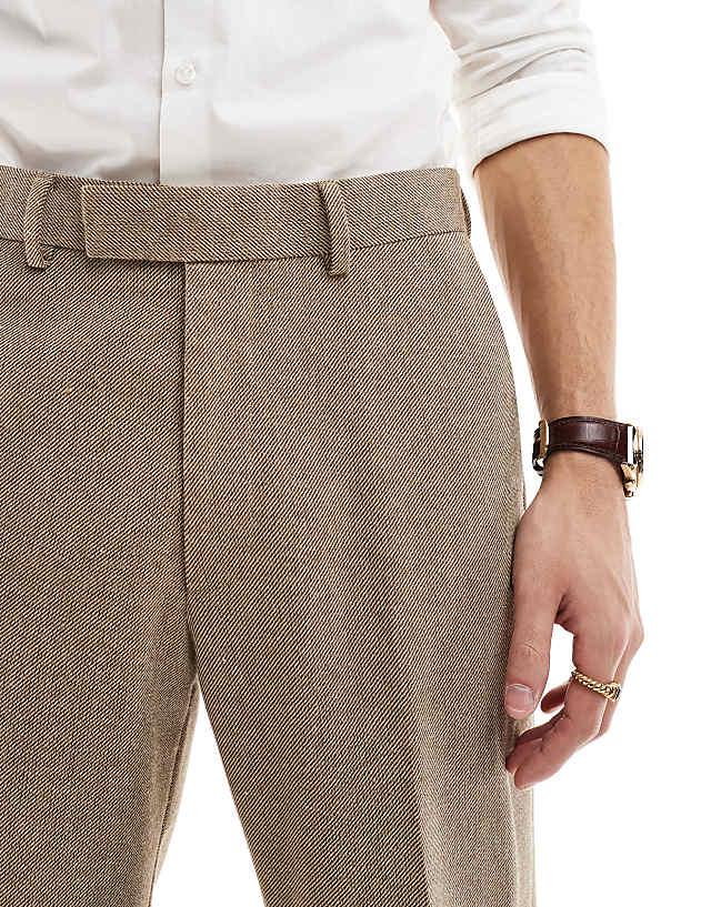Asos ASOS DESIGN Smart Straight Leg Trousers In Stone With Wool Twill