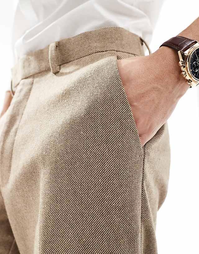 Asos ASOS DESIGN Smart Straight Leg Trousers In Stone With Wool Twill