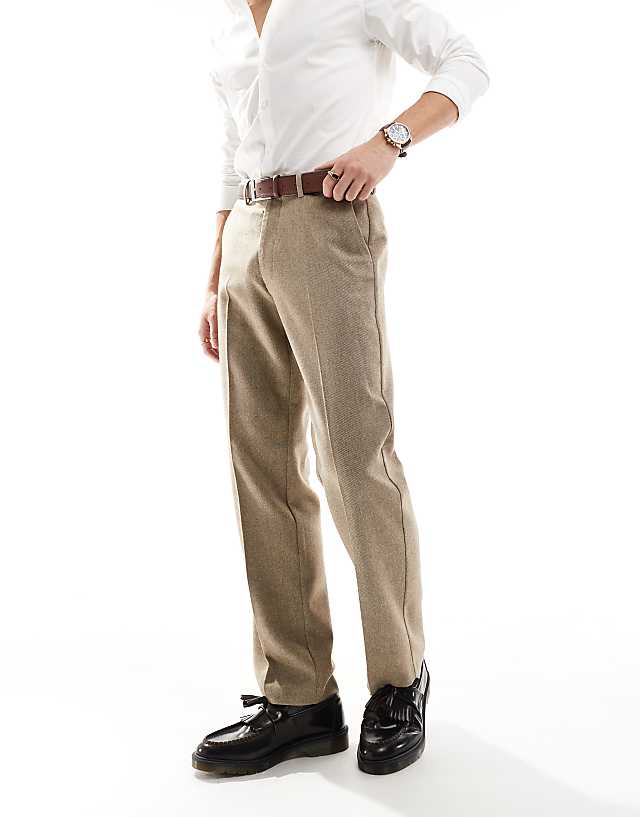asos ASOS DESIGN smart straight leg trousers in stone with wool twill