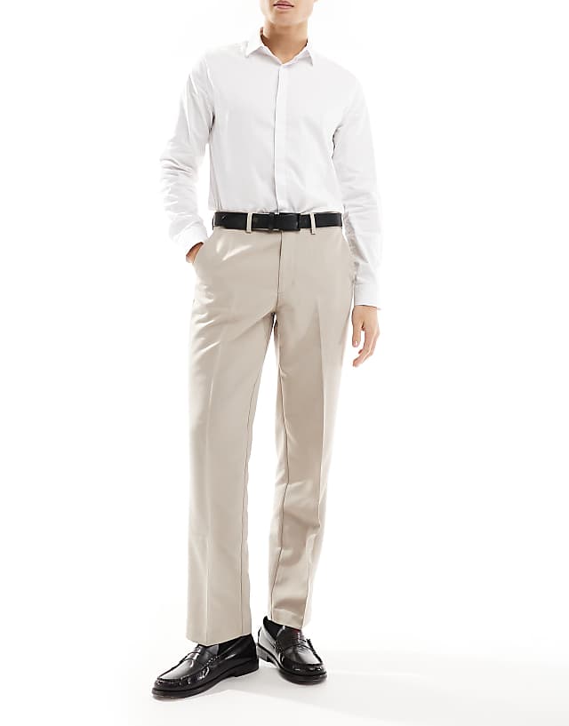 asos ASOS DESIGN smart straight leg trousers in stone