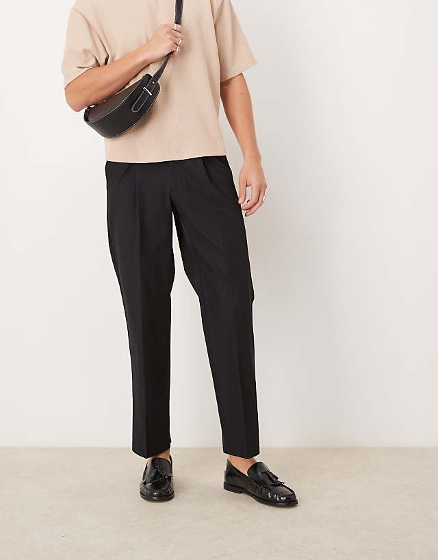 asos ASOS DESIGN smart straight leg trousers with button loop in black