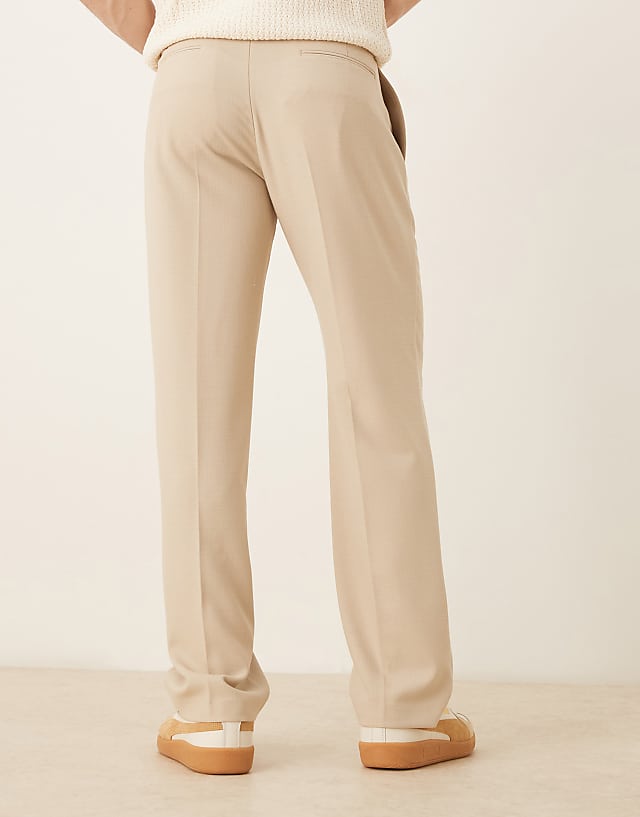 Asos ASOS DESIGN Smart Straight Leg Trousers With Front Pleats In Stone Microtexture