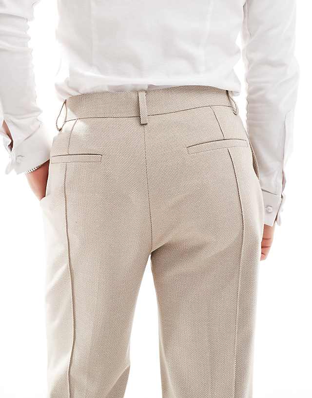 Asos ASOS DESIGN Smart Straight Leg Trousers With Pintucks In Textured Stone