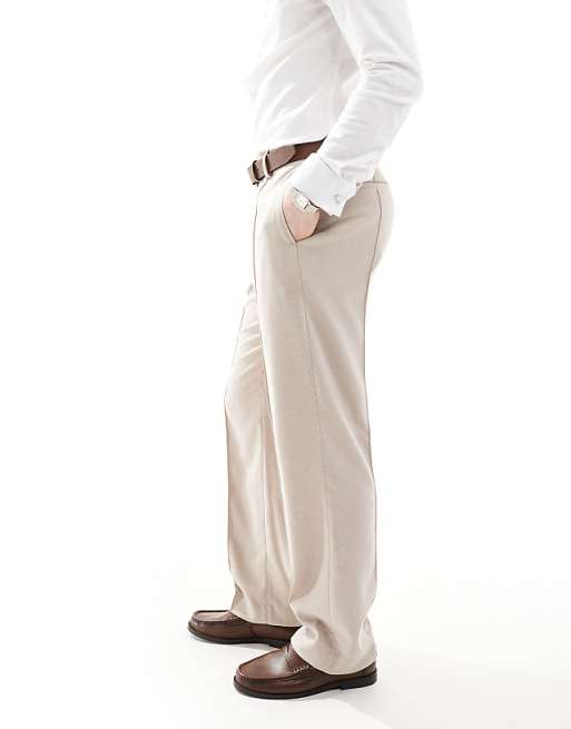 Asos ASOS DESIGN Smart Straight Leg Trousers With Pintucks In Textured Stone