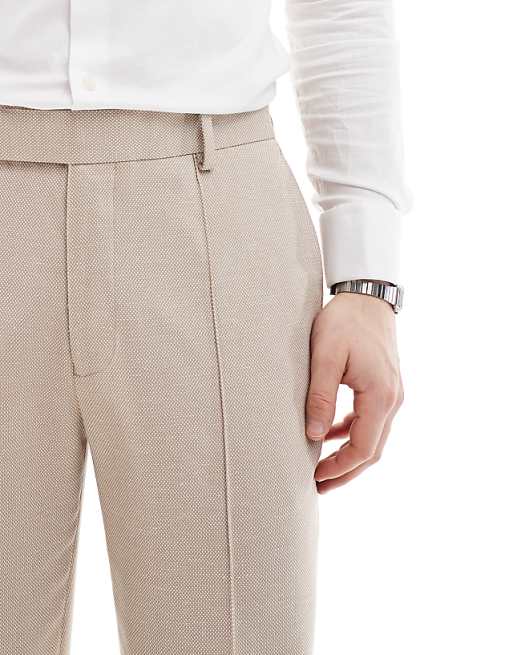 Asos ASOS DESIGN Smart Straight Leg Trousers With Pintucks In Textured Stone