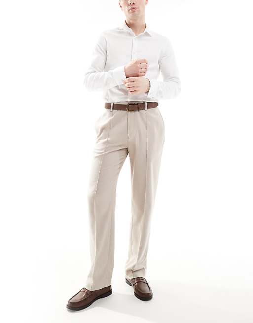 asos ASOS DESIGN smart straight leg trousers with pintucks in textured stone