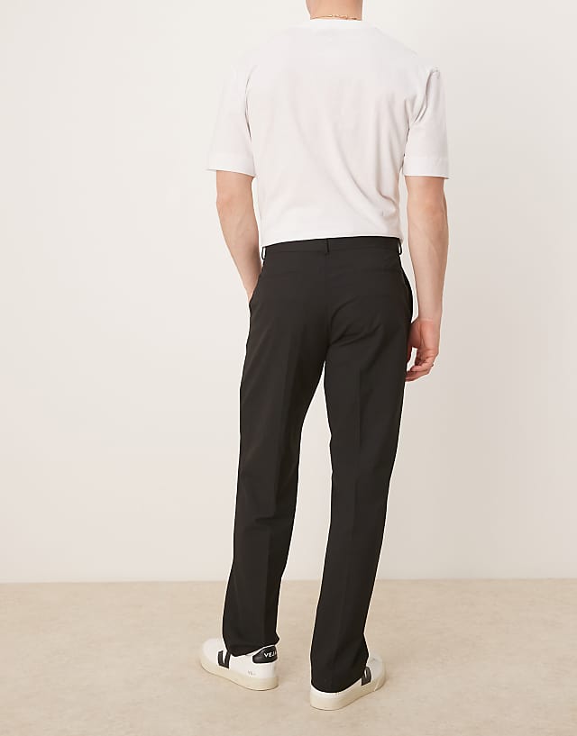 Asos ASOS DESIGN Smart Straight Leg Trousers With Self Fabric Belt In Black