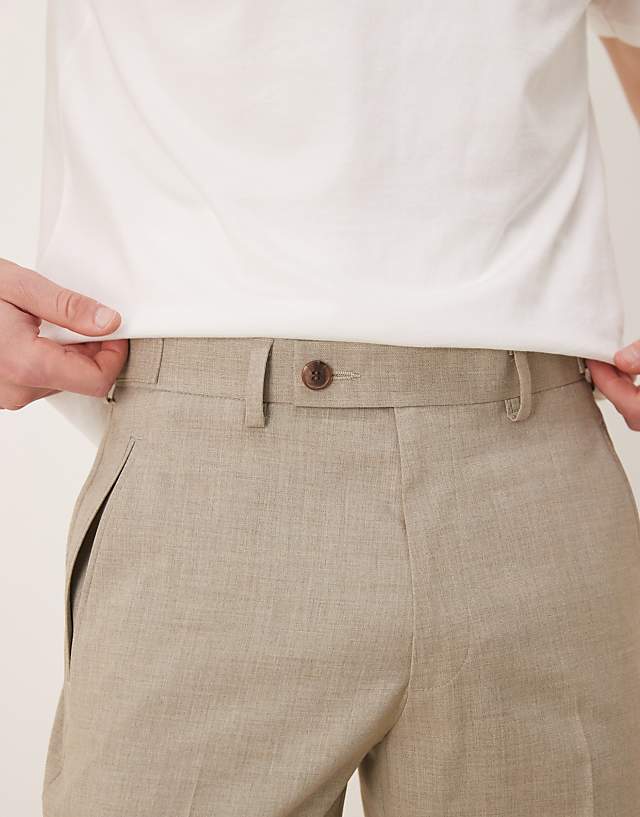 Asos ASOS DESIGN Smart Straight Leg Trousers With Side Adjusters In Light Stone Melange