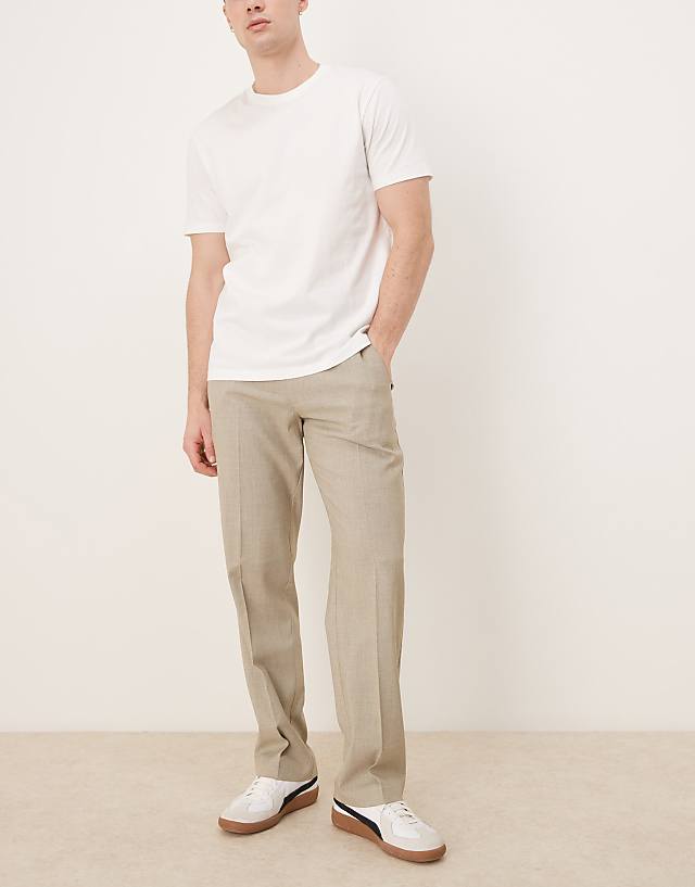 Asos ASOS DESIGN Smart Straight Leg Trousers With Side Adjusters In Light Stone Melange