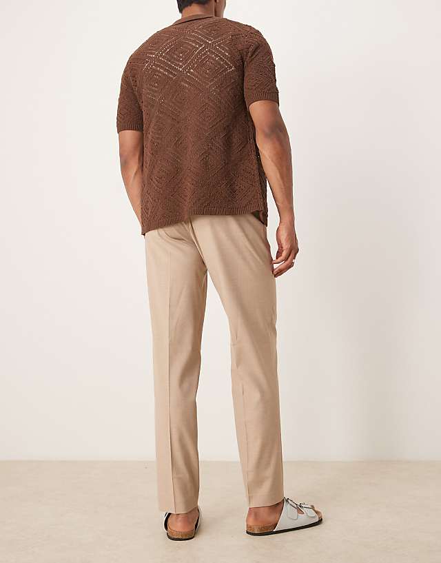 Asos ASOS DESIGN Smart Straight Leg Trousers With Side Adjusters In Stone Linen Look With Front Pleat