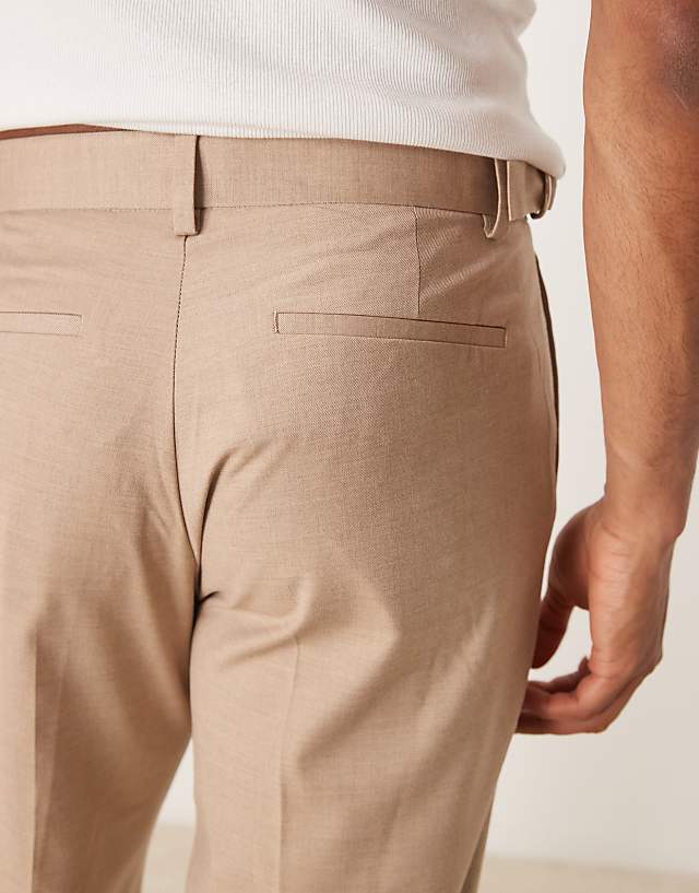 Asos ASOS DESIGN Smart Straight Leg Trousers With Side Adjusters In Stone Linen Look With Front Pleat