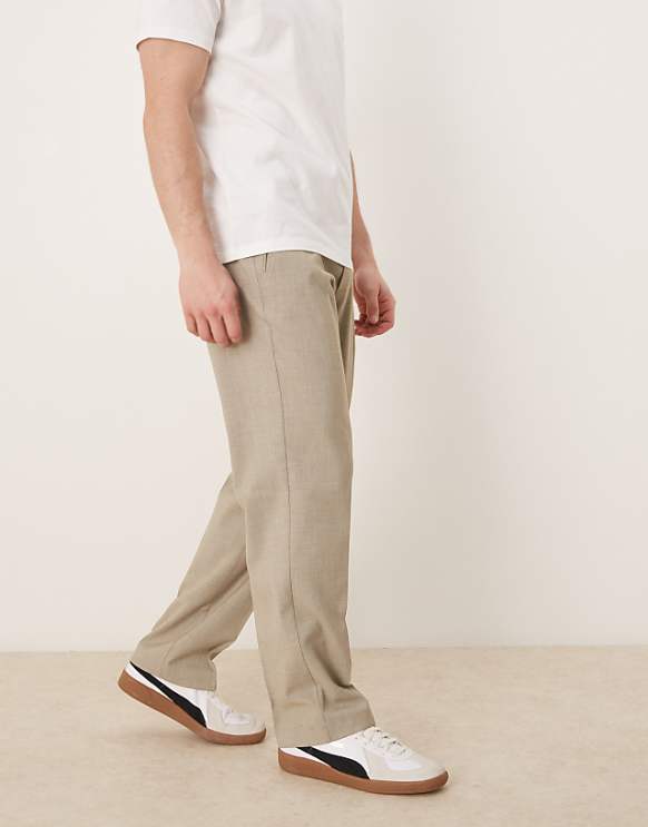 asos ASOS DESIGN smart straight leg trousers with side adjusters in light stone melange