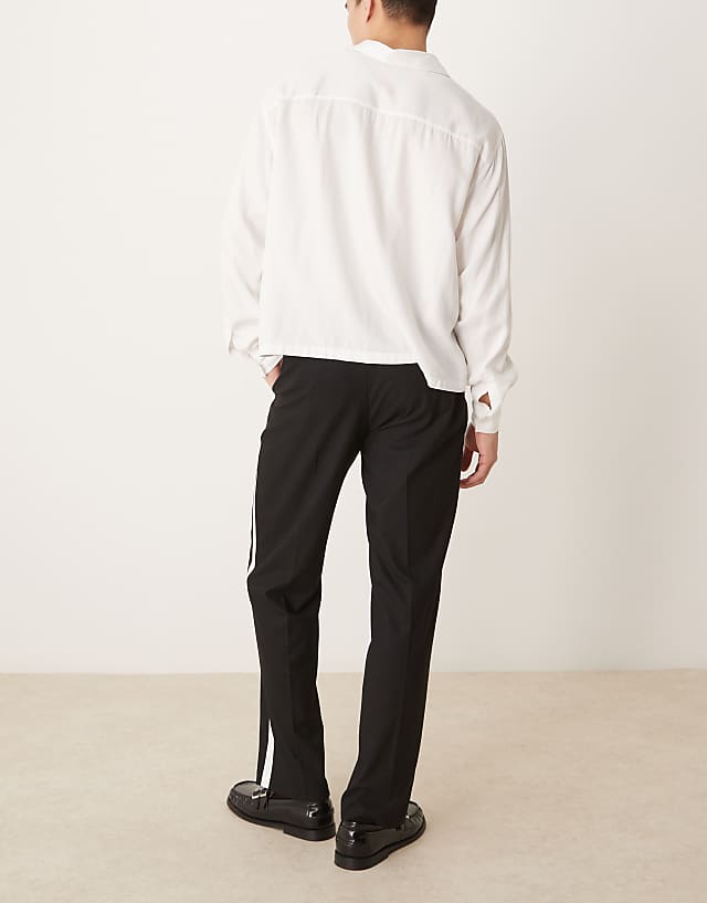 Asos ASOS DESIGN Smart Straight Leg Tuxedo Trousers In Black With White Side Stripe